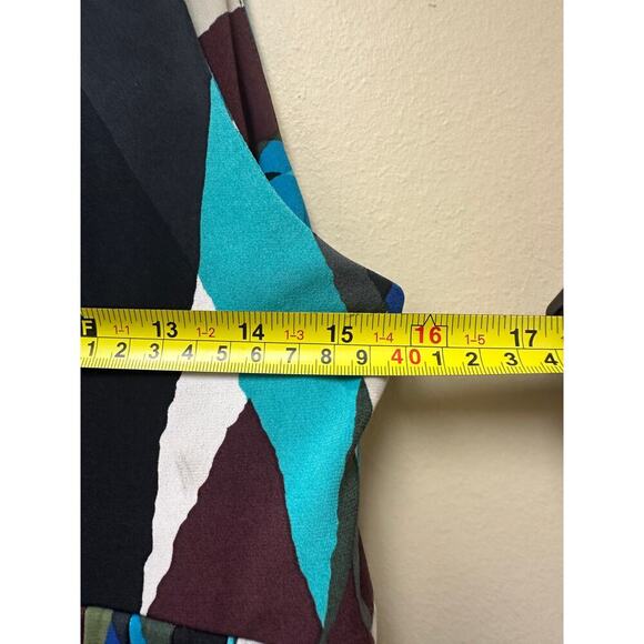 NWT Calvin Klein US 12 Sapphire Blue Geometric Sleeveless V-Neck Office Stretch - Picture 8 of 11